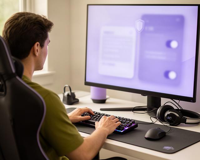Player reviewing account privacy settings at a desktop gaming station